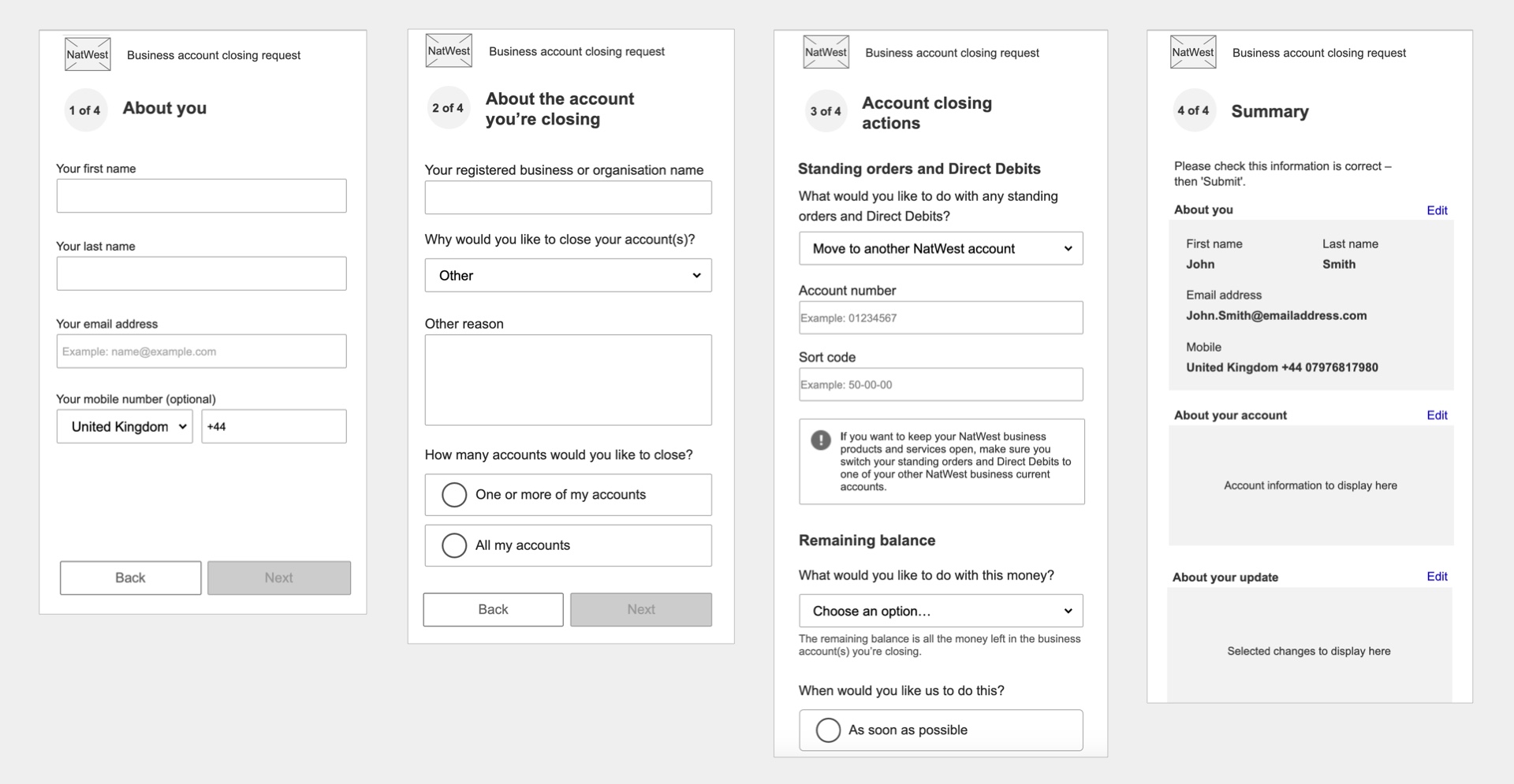 Example journey wireframes